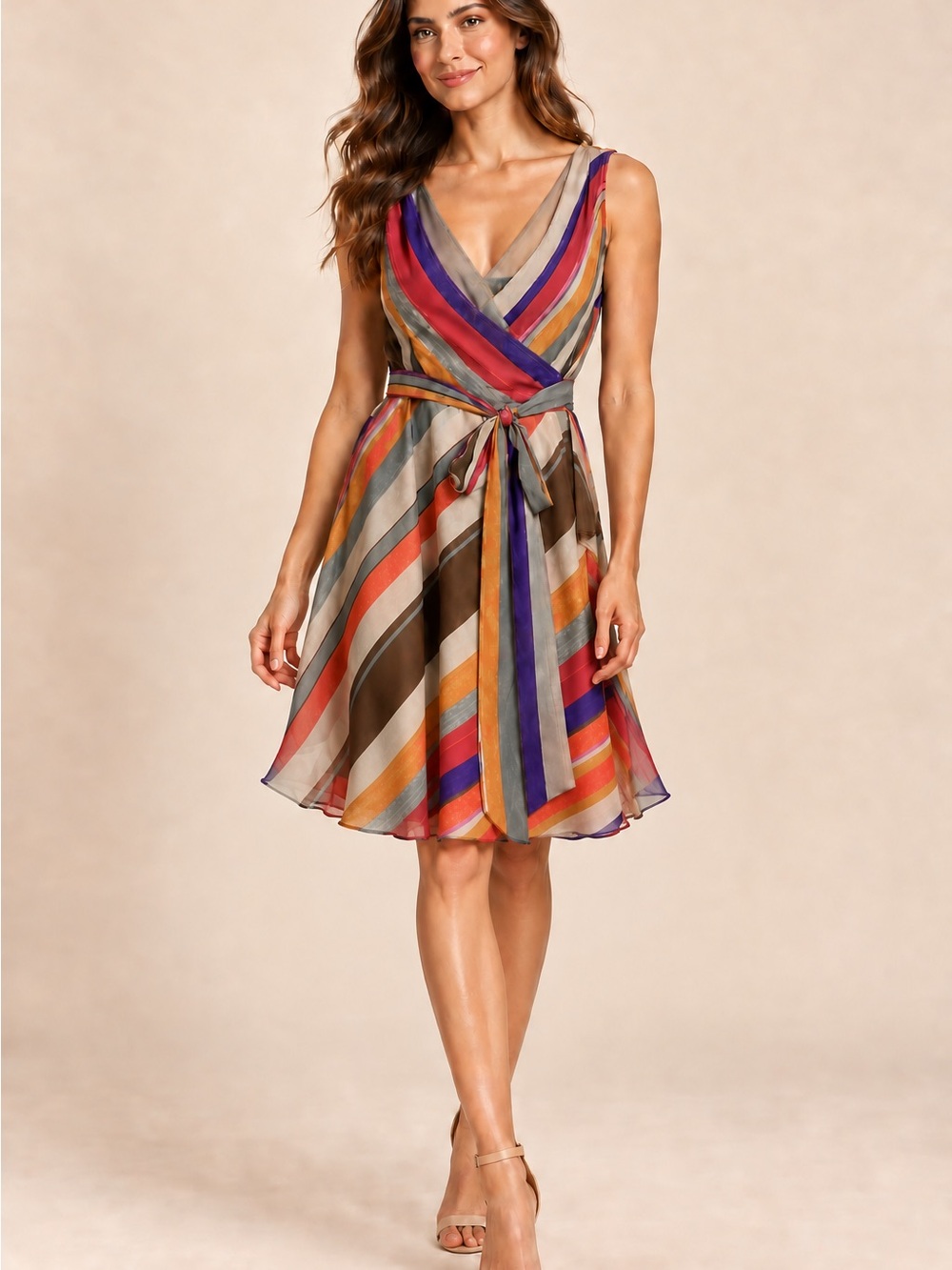 Ralph Lauren Multicolor Diagonal Stripe Wrap Dress